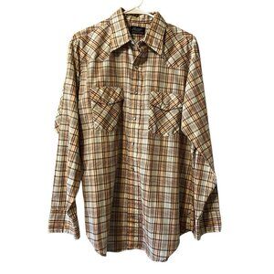 Lariat Western Pearl Snap Plaid Long Sleeve Shirt Size 16 16 1/2 Country VTG‎